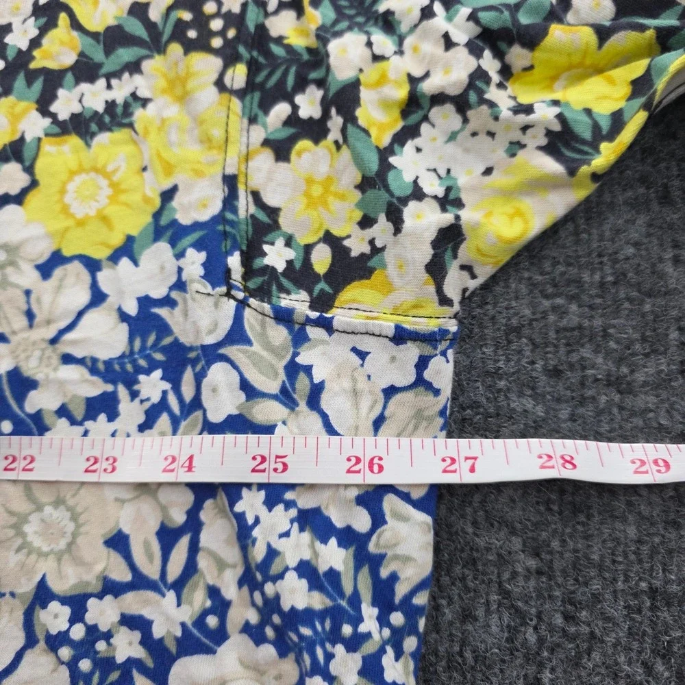 Free People FP Movement Floral Top Long Sleeve Cotton Boho Tee Large Blue Yellow